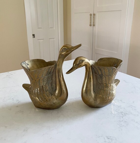 Vintage Solid Brass Swan Bookends