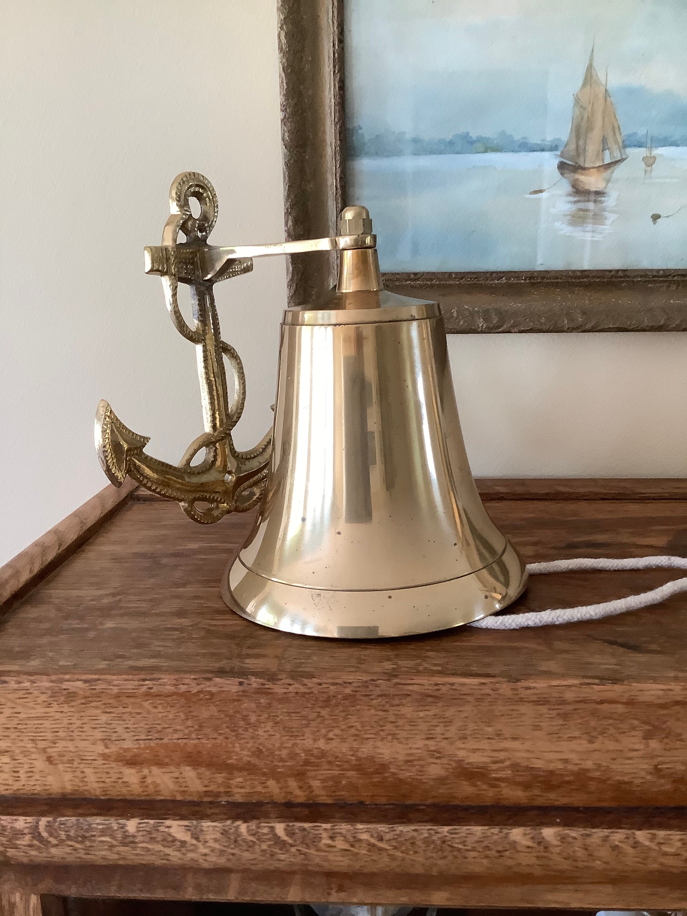 Vintage Large Brass Bell Brass Anchor Bell Wall Mount Brass Etsy