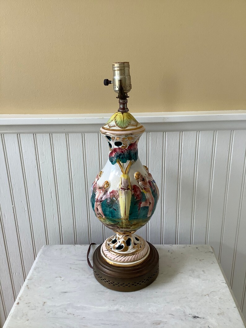 Vintage Italian Capodimonte Table Lamp Porcelain Cherub Lamp Etsy