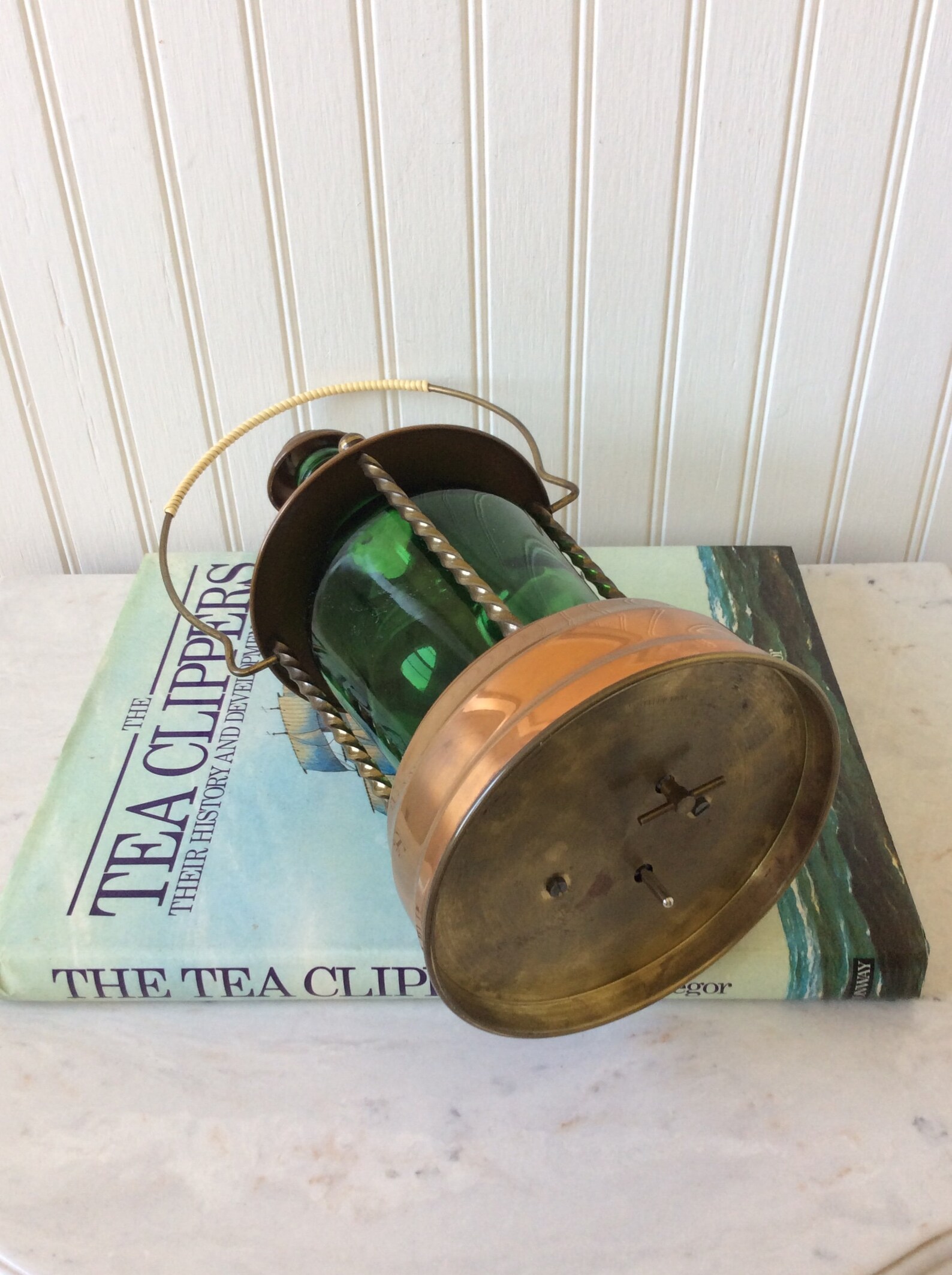 Vintage Copper Music Box Decanter Green Glass Lantern Etsy