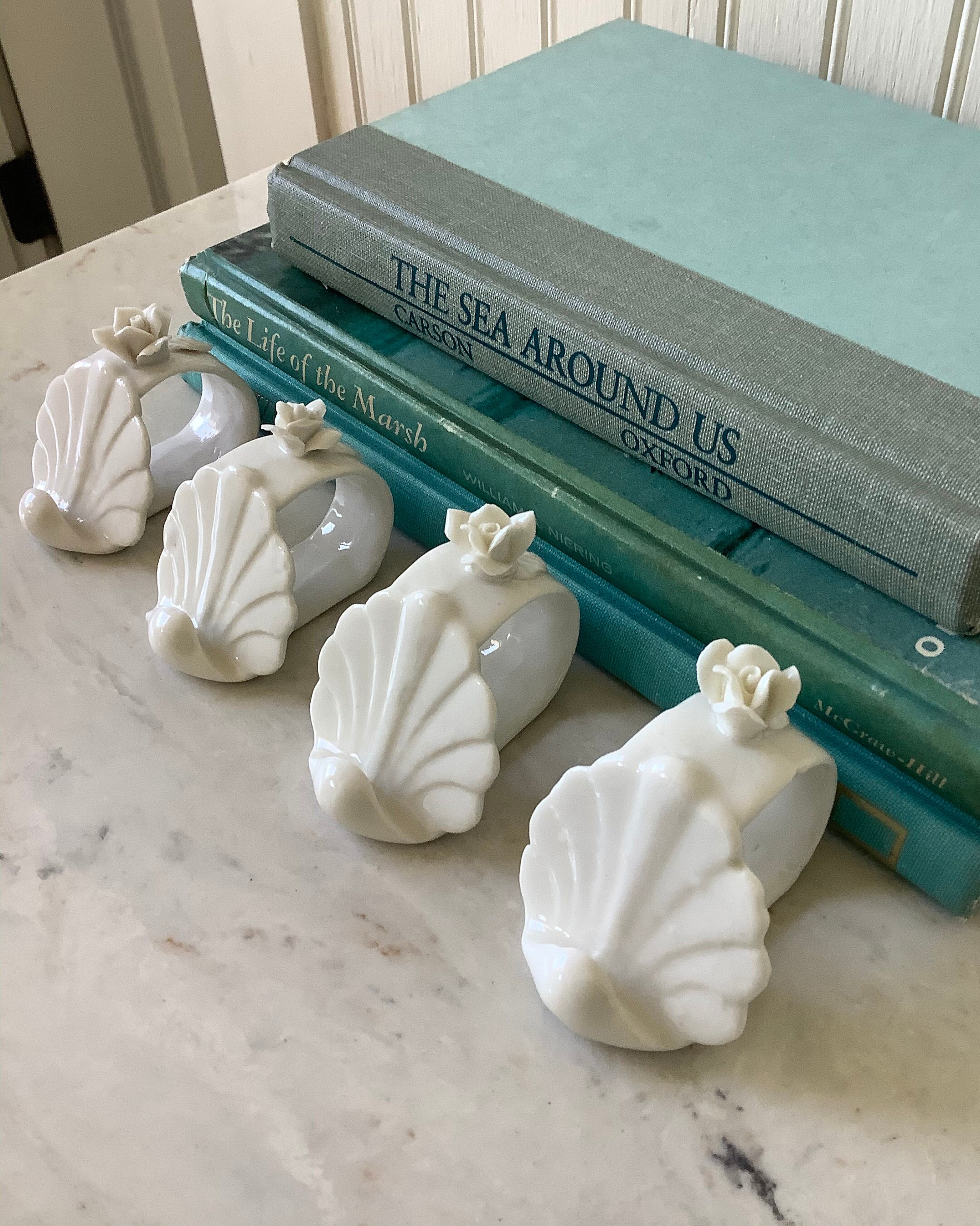 Vintage Bone China Seashell Napkin Ring Holders, Place Card Holders ...