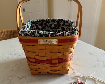 Longaberger Basket ライナー＆栞付・アンティーク シャビー Longaberger Signed Spring Flatware Basket With Liner | Chairish