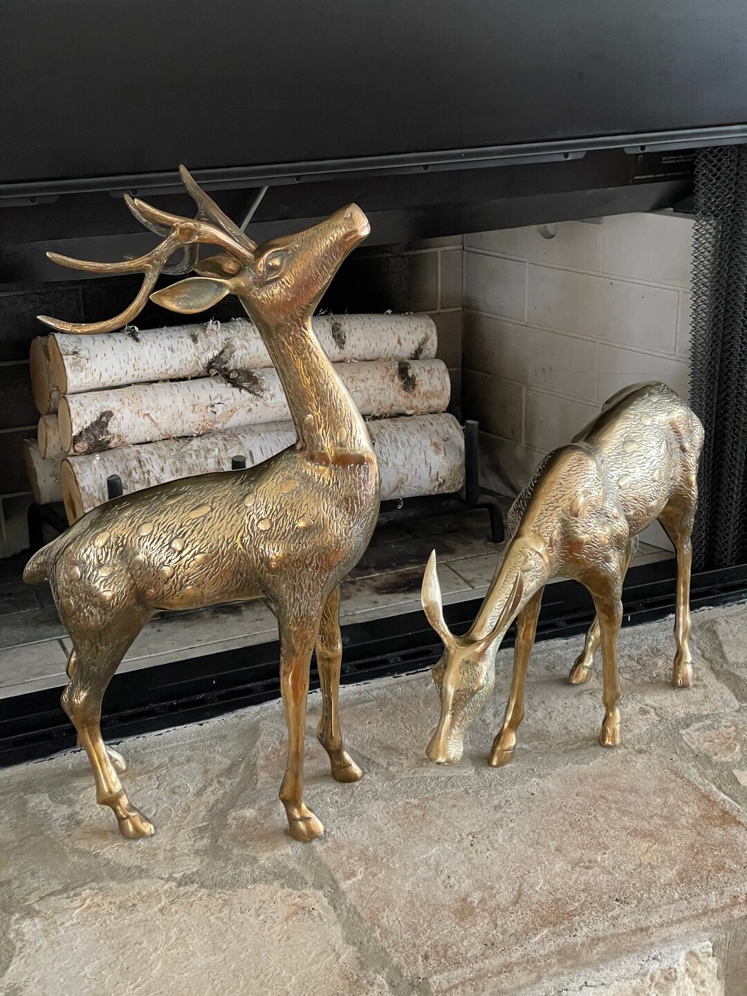 Vintage Pair of Large Brass Deer Statues 22 Brass Reindeer Etsy