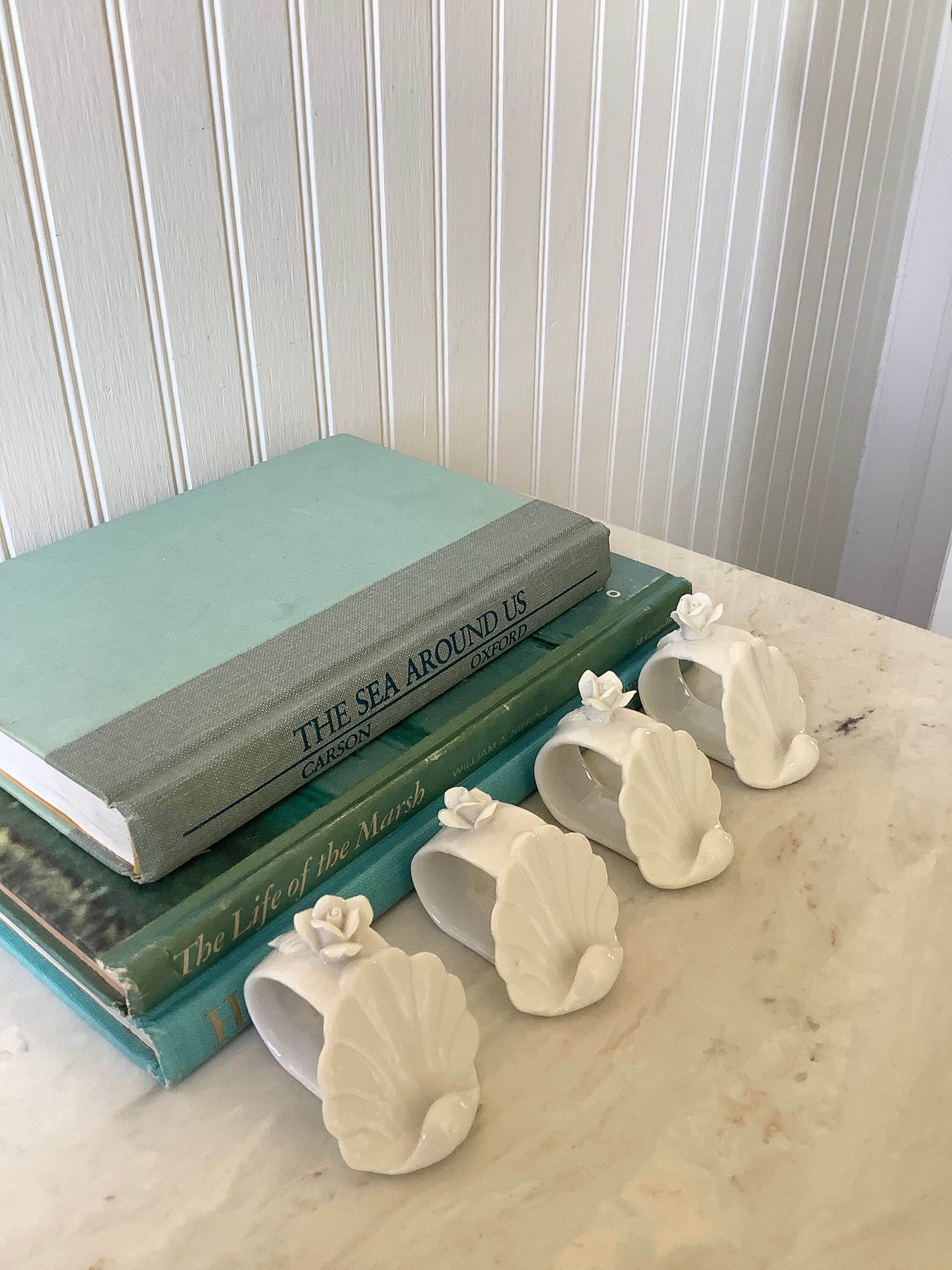 Vintage Bone China Seashell Napkin Ring Holders, Place Card Holders ...