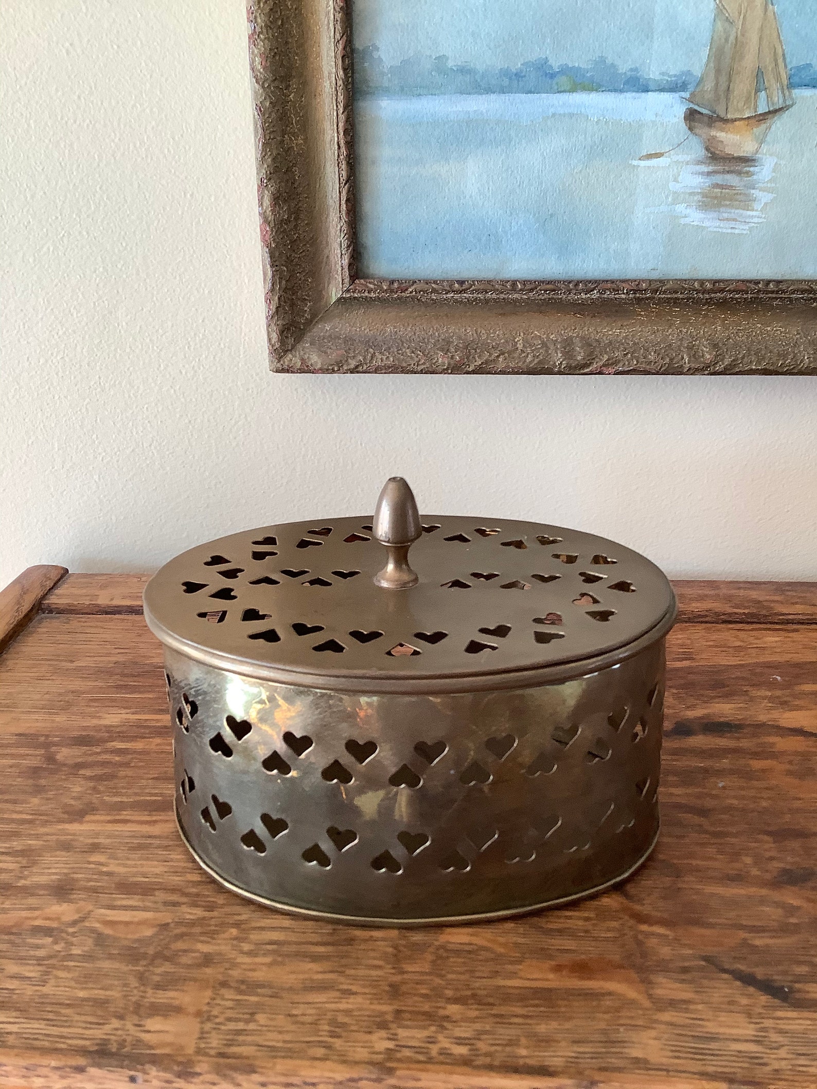 Vintage Brass Potpourri Box with Lid Brass Heart Pierced Box Etsy