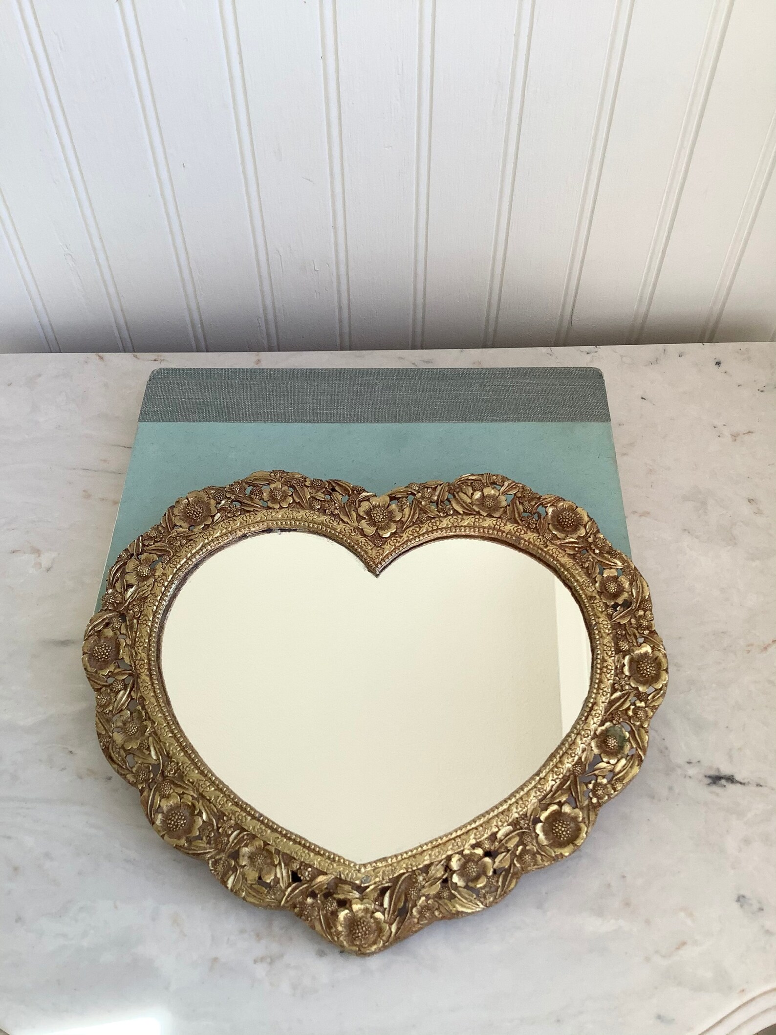 Vintage Gold Ormolu Heart Mirror Heart Vanity Mirror Floral Etsy