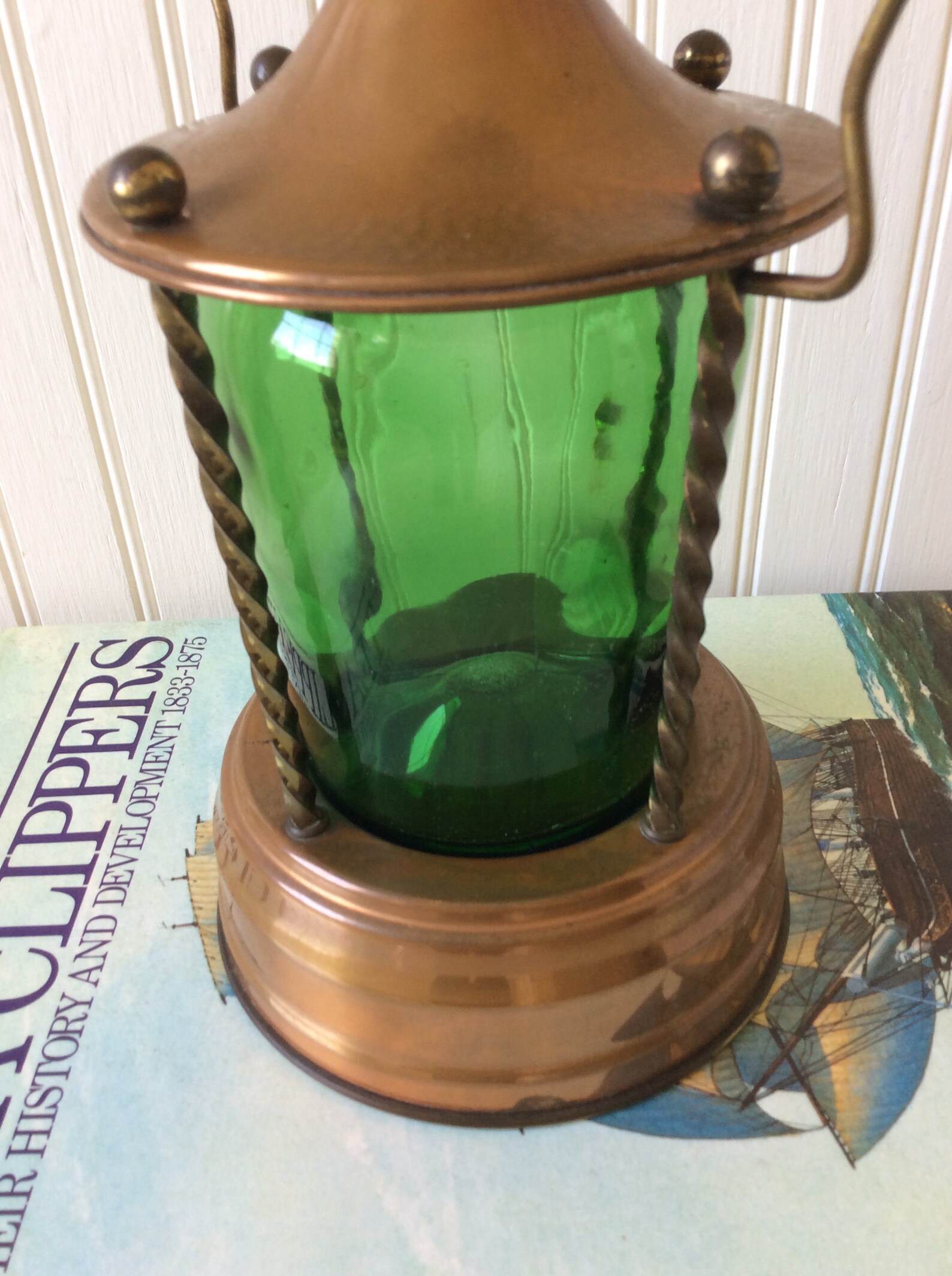 Vintage Copper Music Box Decanter Green Glass Lantern Etsy