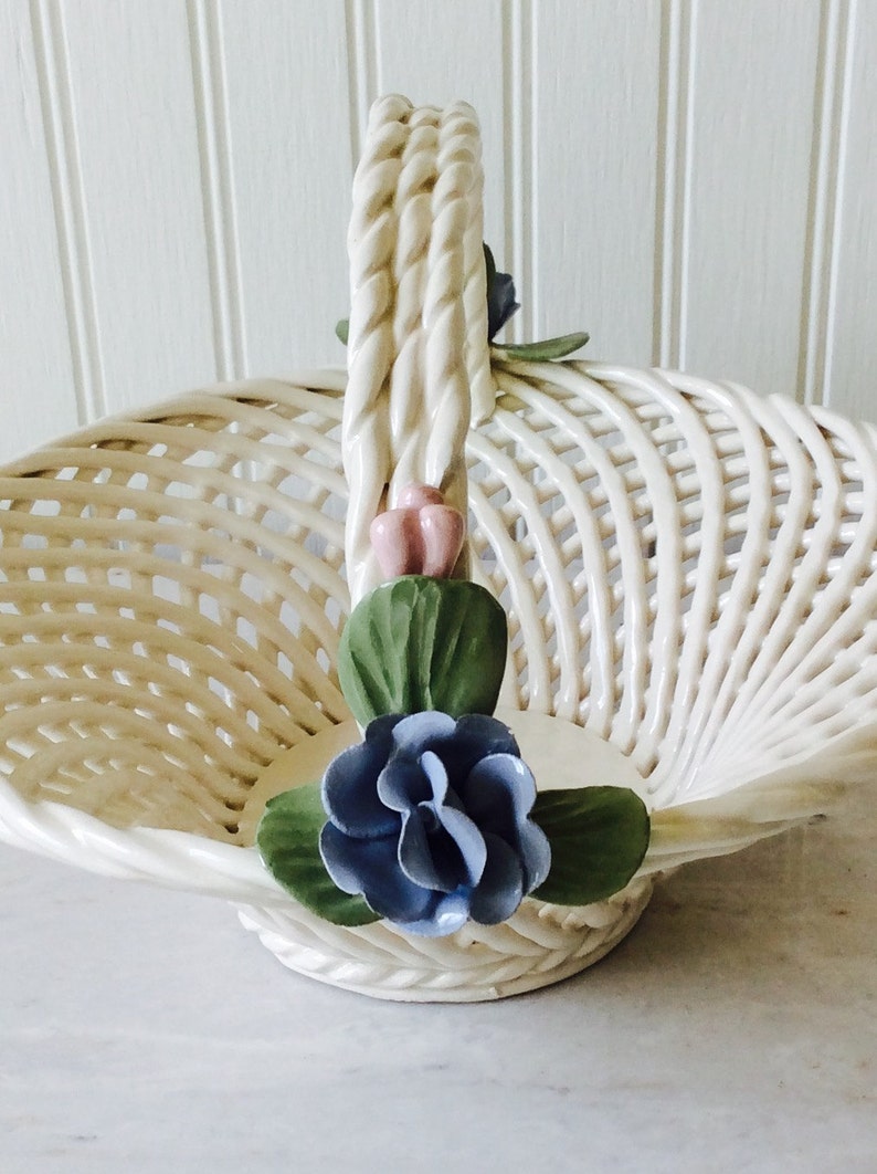 Vintage White Ceramic Porcelain Basket Easter Basket | Etsy