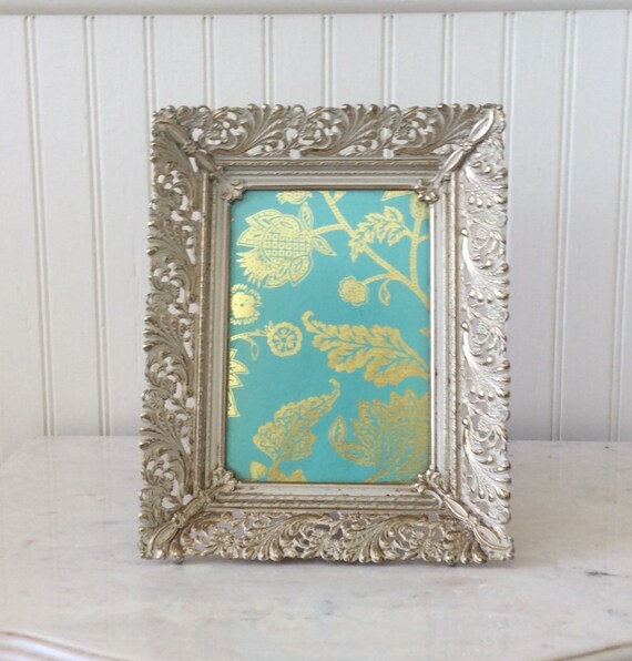 Vintage Ornate 5 X 7 Metal Picture Frame Gold Whitewashed Image 0