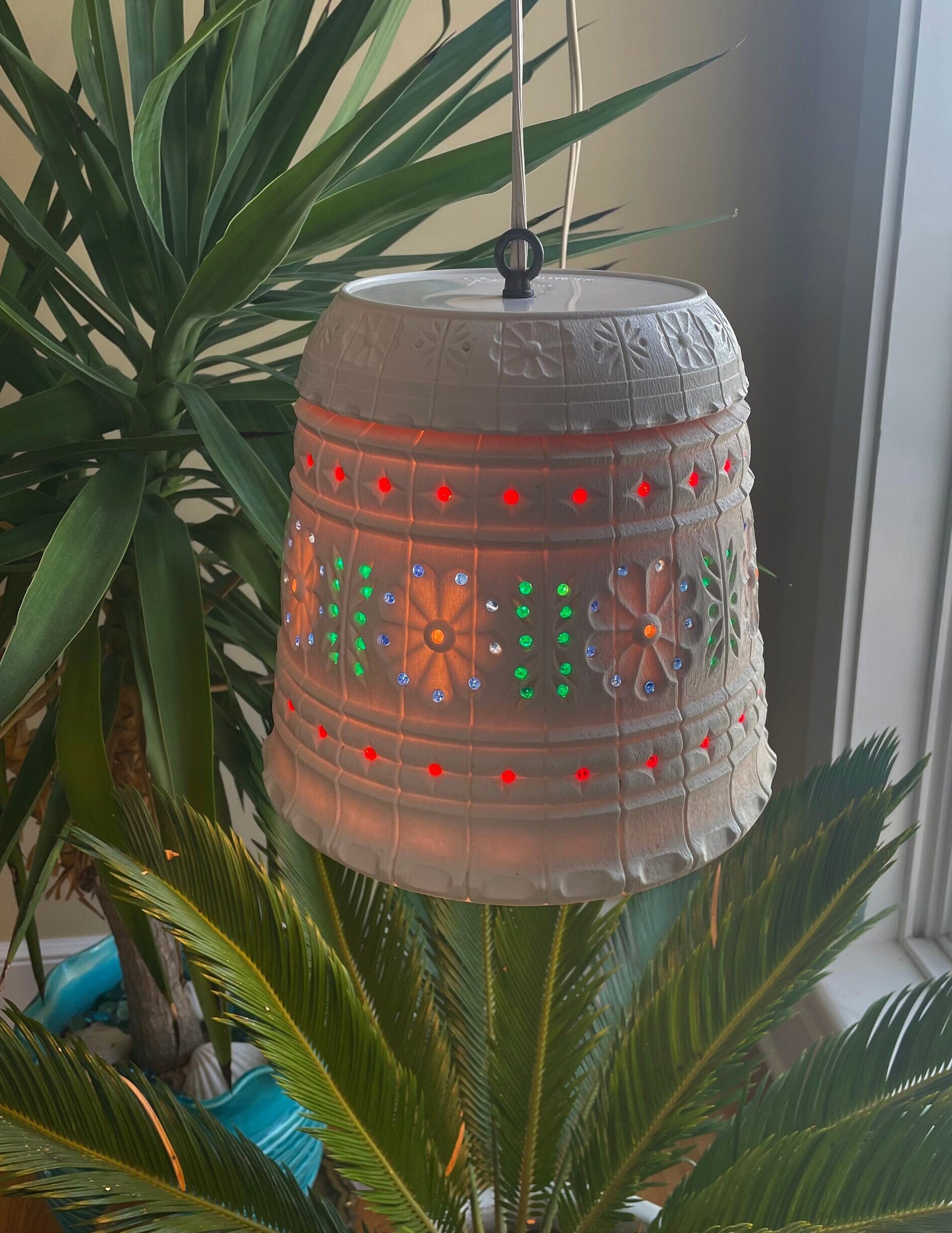 Vintage Lawnware Lamp Hanging Light Camping Outdoor Red Green