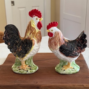 Vintage Pair of Roosters, Rooster Porcelain Figurines, Made in Japan, Farmhouse, Cottage