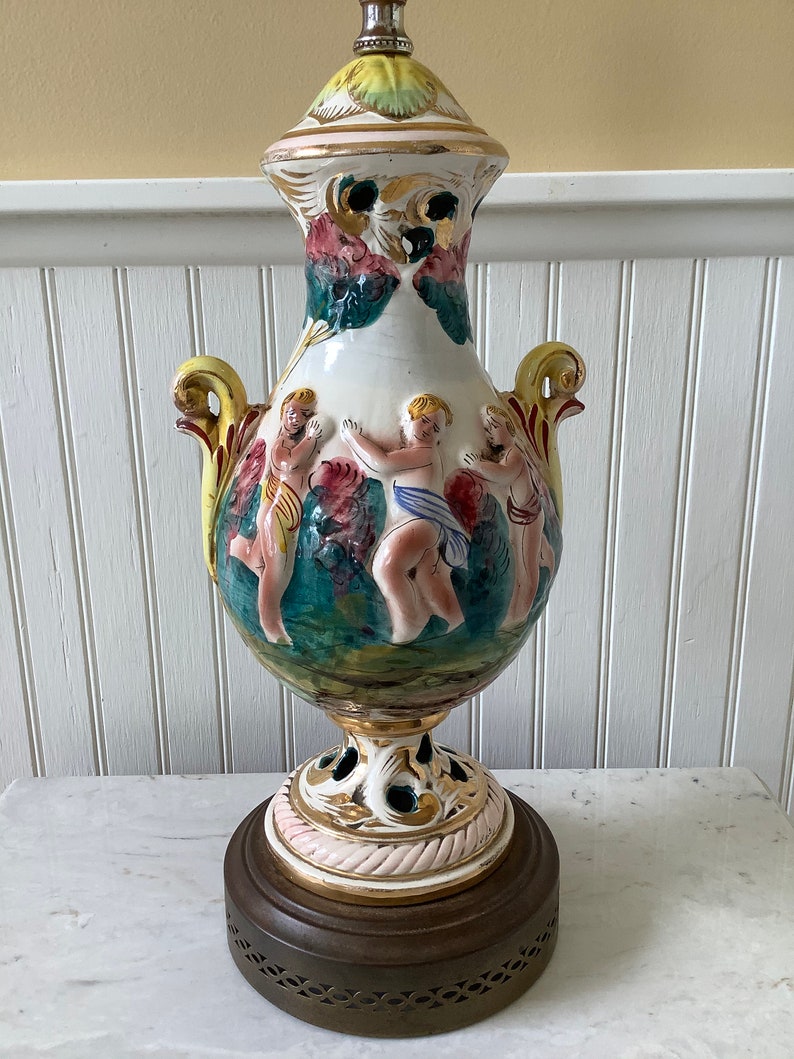 Vintage Italian Capodimonte Table Lamp Porcelain Cherub Lamp Etsy
