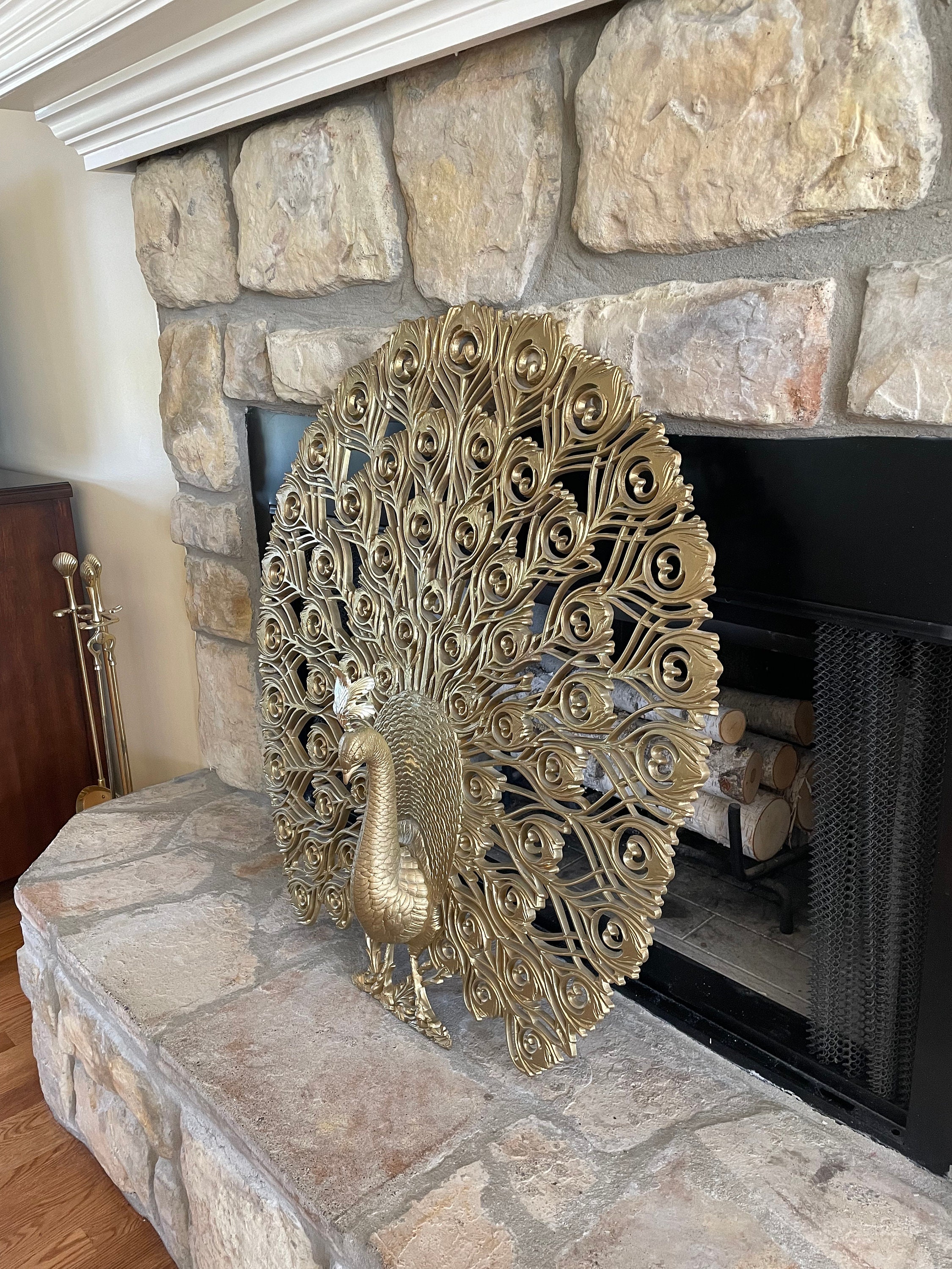 Vintage 1965 Burwood Gold Peacock Wall Hanging Large 34 Etsy