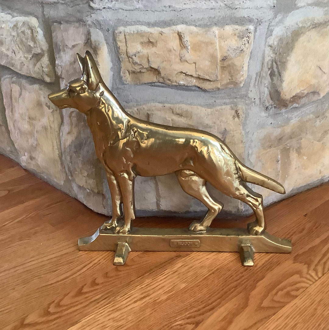 Vintage Brass German Shepherd Door Stop, BUDDY 20 German Shepherd Police Guard Dog, Brass Dog