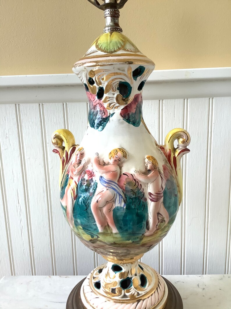 Vintage Italian Capodimonte Table Lamp Porcelain Cherub Lamp Etsy
