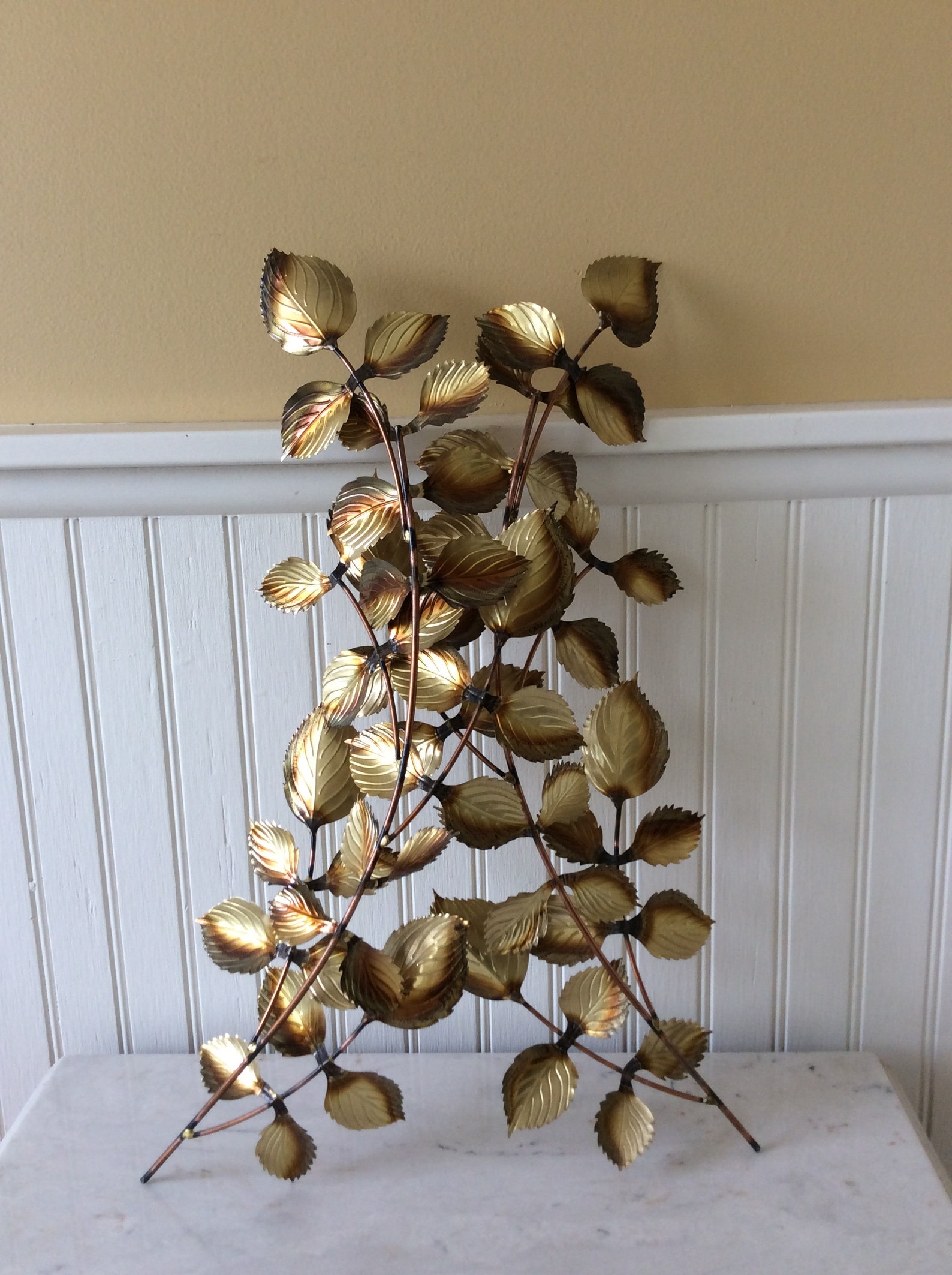 Vintage Gold Metal Leaf Art Set of 2 Metal Wall Art Etsy