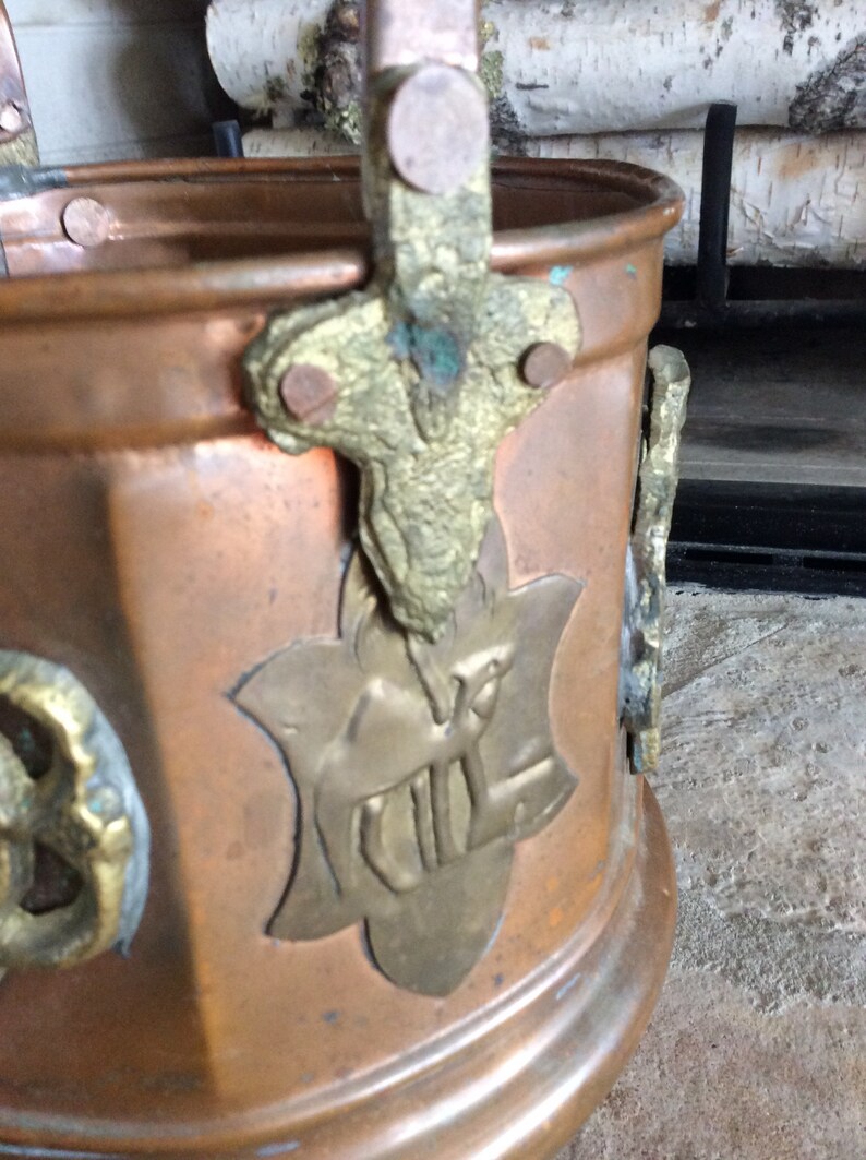 CamelPalm Tree Copper Pail Moroccan Octagon Scuttle Bucket Vintage Copper /& Brass Ornate Footed Planter India Mid Century