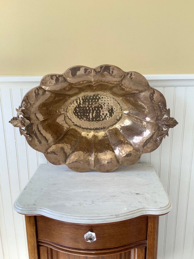 Vintage Large 22 Hammered Brass Decorative Bowl Footed Brass Etsy