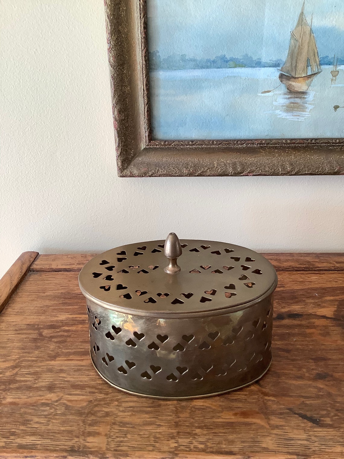 Vintage Brass Potpourri Box with Lid Brass Heart Pierced Box Etsy
