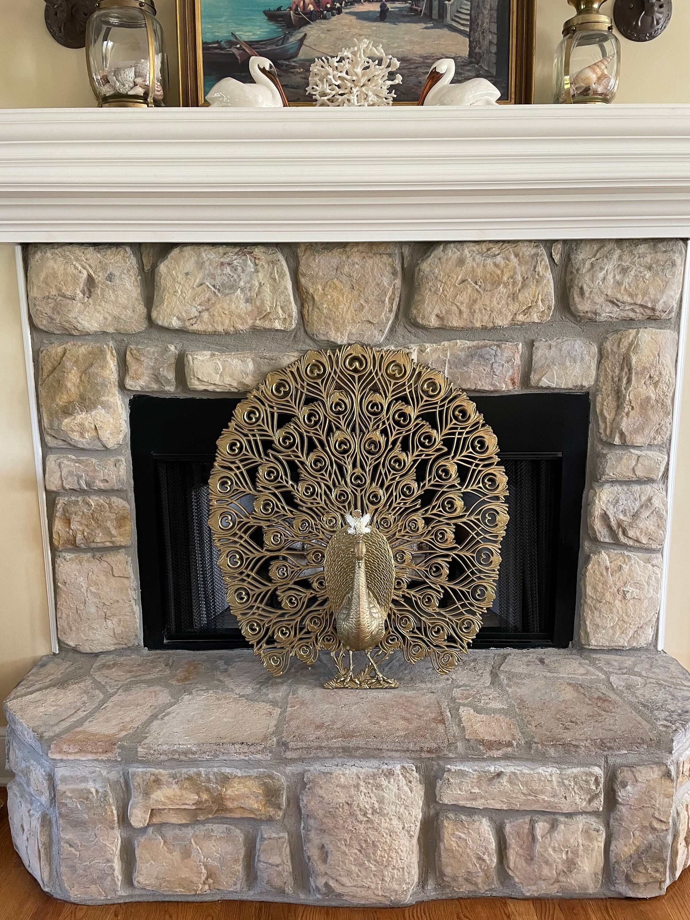 Vintage 1965 Burwood Gold Peacock Wall Hanging Large 34 Etsy