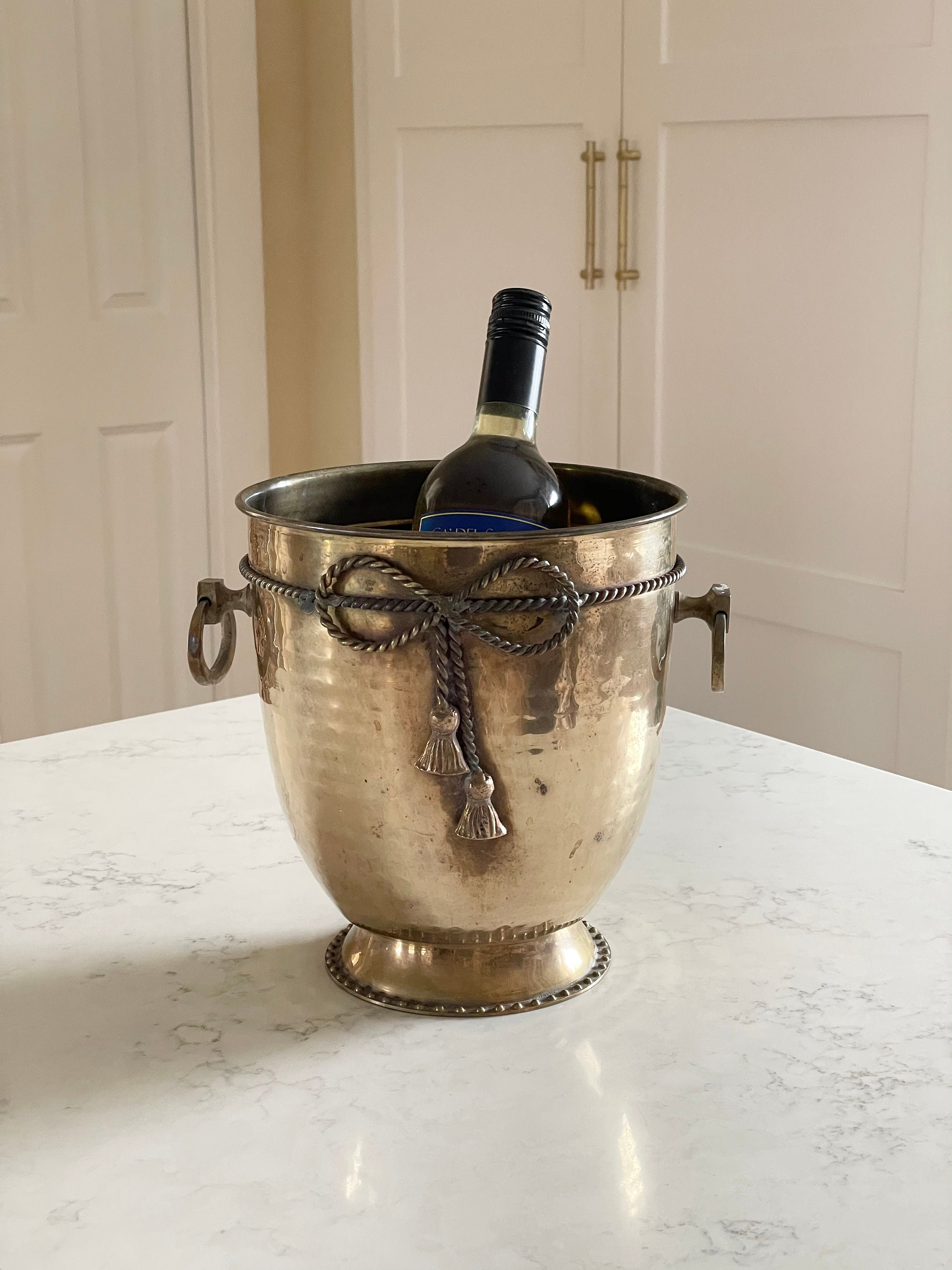 Vintage Large Hammered Brass Champagne Bucket Brass Ice Etsy