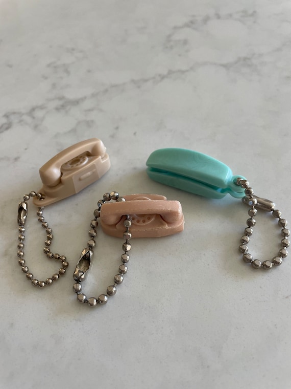 Vintage Set of 3 Princess Phone Keychains, Pink/B… - image 1