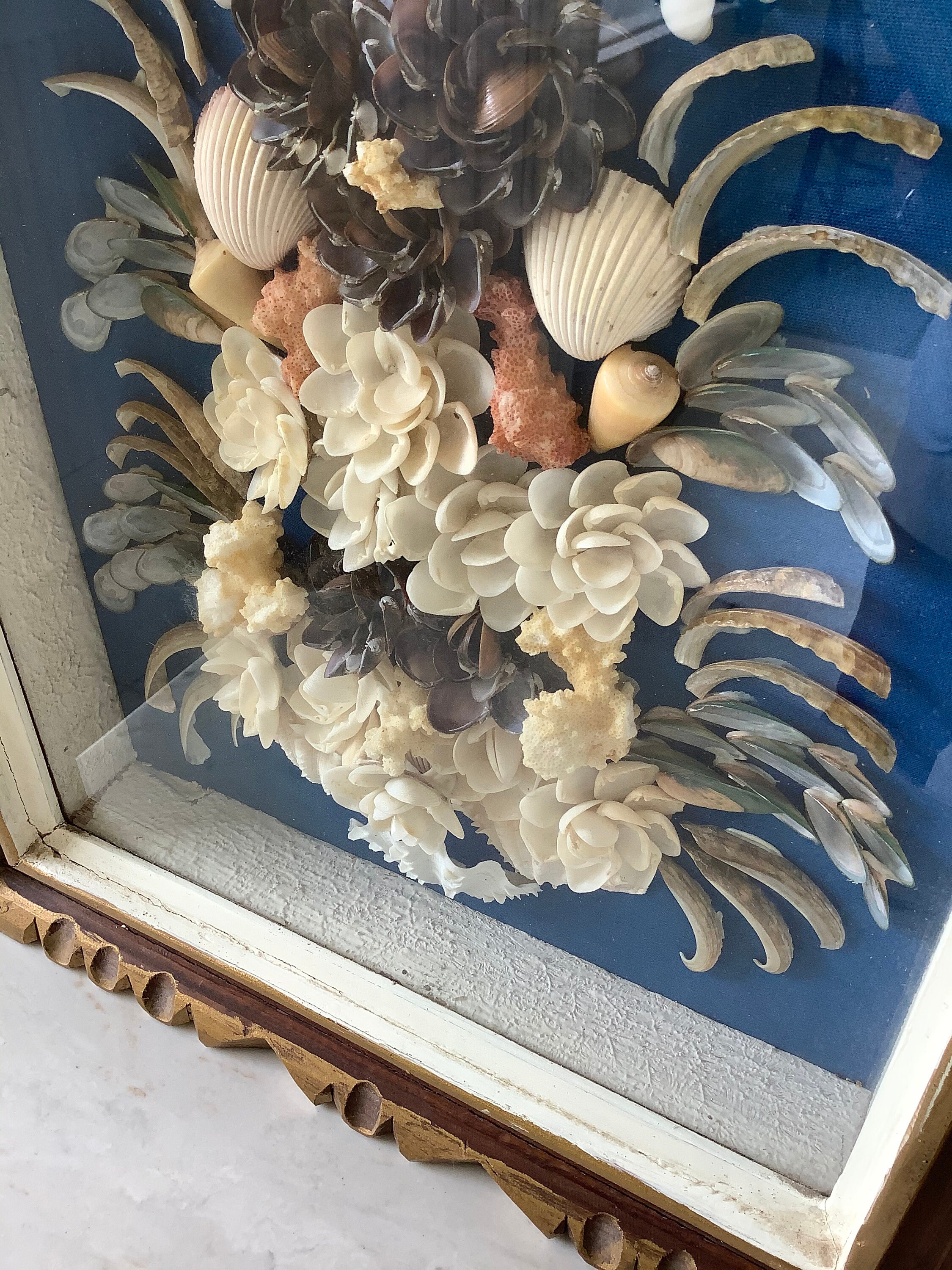 Vintage Shell Flower Art in Shadow Box Large 28 Seashell Etsy