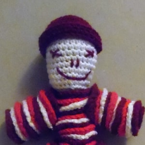 Handmade Crochet Red, Blue or Purple Pierrot Clown Plushie Stuffed Toy
