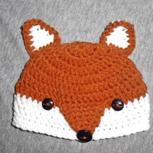 Bonnet d&#39;hiver en crochet pour nouveau-né avec tête de renard - Tailles adultes