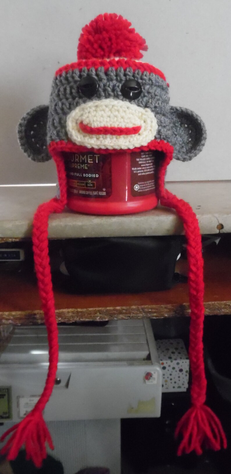 Newborn Infant Sock Monkey Hat image 1