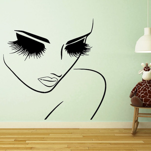 Wall Decals Hairdressing Hair Beauty Salon Decal Vinyl Sticker Woman Long Lashes Closeup Makeup Home Decor Window Decals  Chu913