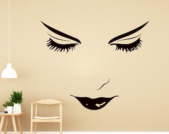 Schönheit Wall Decals Frau Gesicht Aufkleber Friseur Salon Vinyl Aufkleber Make-up Salon Dekor Schlafzimmer NA87