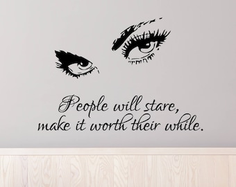 Quote Wall Decals Eyes Makeup Girl Woman Cosmetic Decal Vinyl Sticker Decal Hair Beauty Salon Decor Art Mural Bedroom MS305