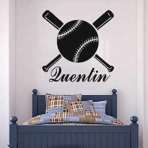 Baseball Bat Wall Decal Name Baby Personalized  Sticker Custom Decals Vinyl Art Home Decor Mural Nursery Gym Sports Shop MS196