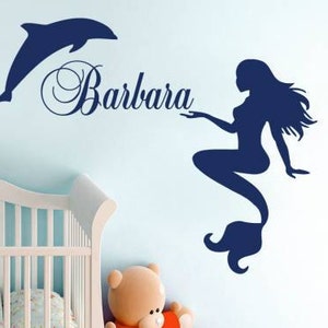 Baby Name Wall Decal Personalized Custom Decals Mermaid Dolphin Vinyl Sticker Art Home Decor Mural Girl Room Bedroom Nursery MS49
