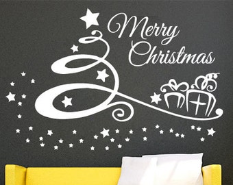 Decalcomanie da parete Merry Christmas Tree Star Gifts Decoration Decal Vinyl Sticker Camera da letto Home Decor Art Murals MS677