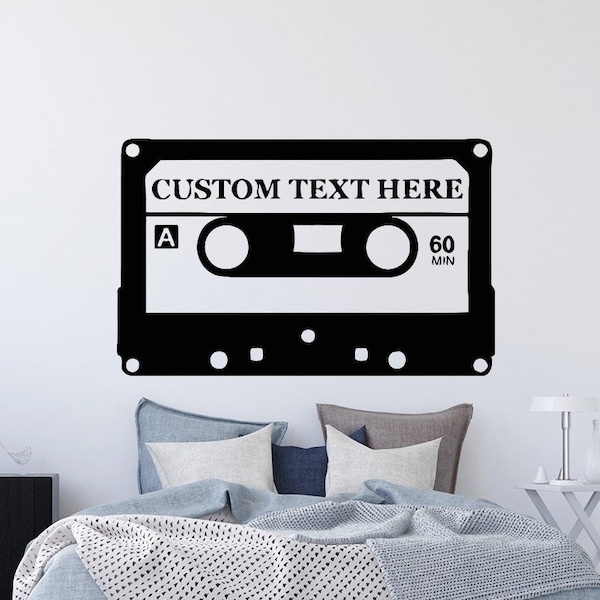 Musique Wall Decals personnalisé texte Decal vieux Audio Cassette vinyle autocollant Home Decor chambre Art Chu1253