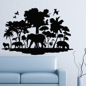 Wall Decals Africa Wild Animals Trees Birds Decal Vinyl Sticker Decal Art Home Decor Art Mural Nursery Bedroom MS462