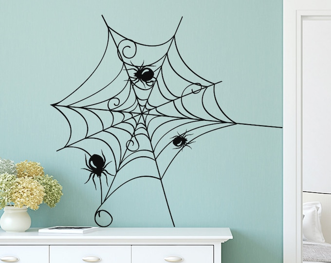 Corner Spider Web With Spider Decal Sign Bats Halloween Holiday Vinyl ...