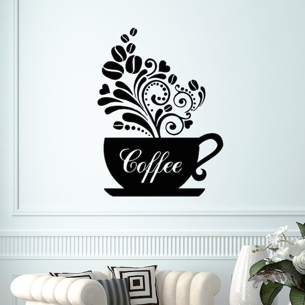 Caffè Decalcomanie da muro Tazza Decalcomania Cucina Adesivi in vinile Decorazioni per la casa Vetrofanie Cafe Art Chu158