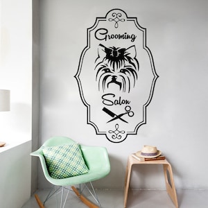Wall Decals Grooming Salon Decal Dog Comb Scissors Frame Vinyl Sticker Pet Shop Home Decor Art Mural Ms536