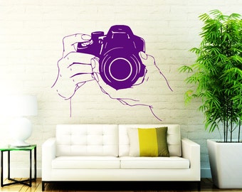Camera Wall Decals - Photo Decal - Photo Studio Vinyl Sticker - Camera In Hands Art - Photo Window Decals  Chu1073