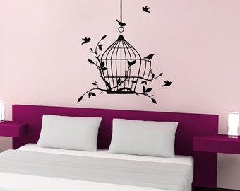 Wall Decals Birdcage Branch Nature Decal Vinyl Sticker Decal Art Home Decor Art Mural Bedroom Home Decor MS389