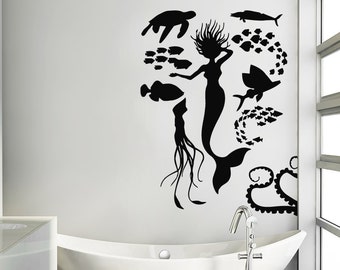 Wall Decals Sea Ocean Marine Life Seaweed Decal Vinyl Sticker Bathroom ...