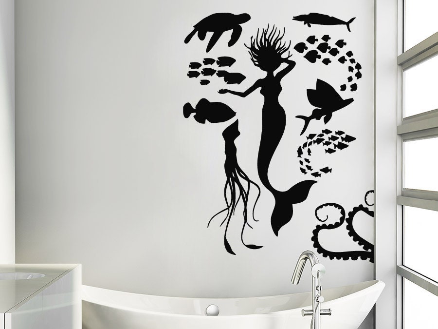Wall Decals Sea Ocean Fish Turtle Octopus Mermaid Decal Vinyl - Etsy ...