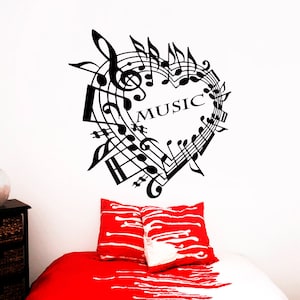 Wall Decals Music Heart Decal Vinyl Sticker Musical Notes Pattern Made Heart Decal School Studio Home Decor Bedroom Dorm Living Room NA324