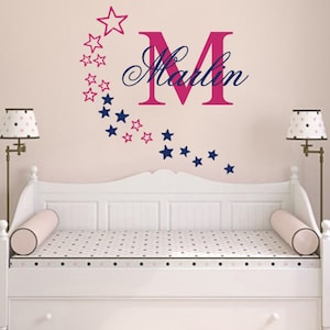 Wall Decals Custom Personalized Name Decal Star Initial Monogram Girl Vinyl Sticker Girl Bedroom Nursery Baby Room Children Home Decor Ms633