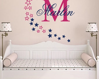 Wall Decals Custom Personalized Name Decal Star Initial Monogram Girl Vinyl Sticker Girl Bedroom Nursery Baby Room Children Home Decor Ms633