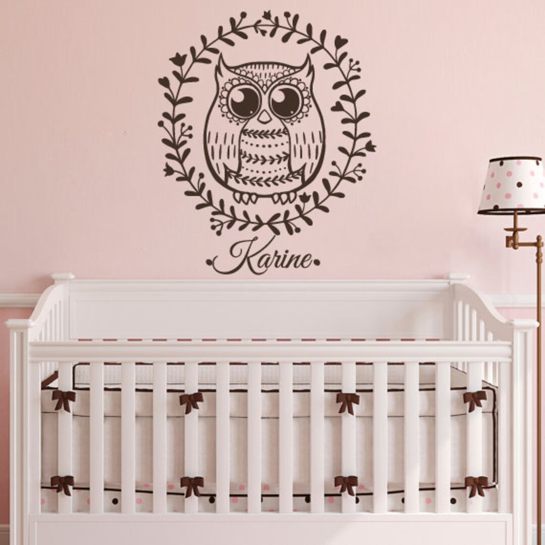 Wall Decals Custom Personalized Name Decal Owl Leaves Frame Vinyl ...