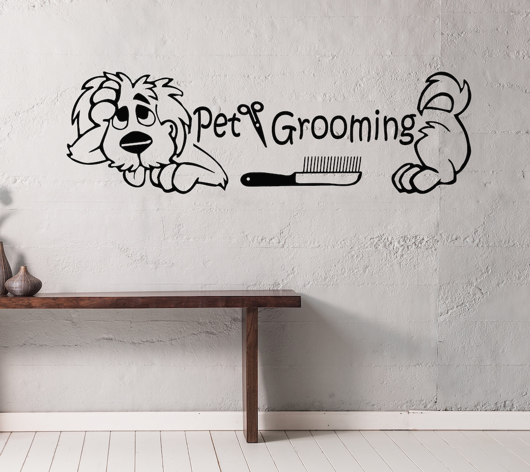 Grooming Salon Wall Decor Pet Grooming Decals Dog Comb Scissors Vinyl Sticker Wall Art Pet Shop Home Decor Art Mural Ms274 Etsy